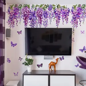A hand-painted purple vine flower Wall Sticker Wall Decal (30*60cm) for living room, bedroom, home background and home decoration MS7275-YC