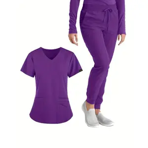 Fashionable Two Pieces Suit, Casual Short Sleeve V-neck Upper of Nurse Uniform and Girdle Trousers Suit, Suitable for Healthcare, Women's Clothing