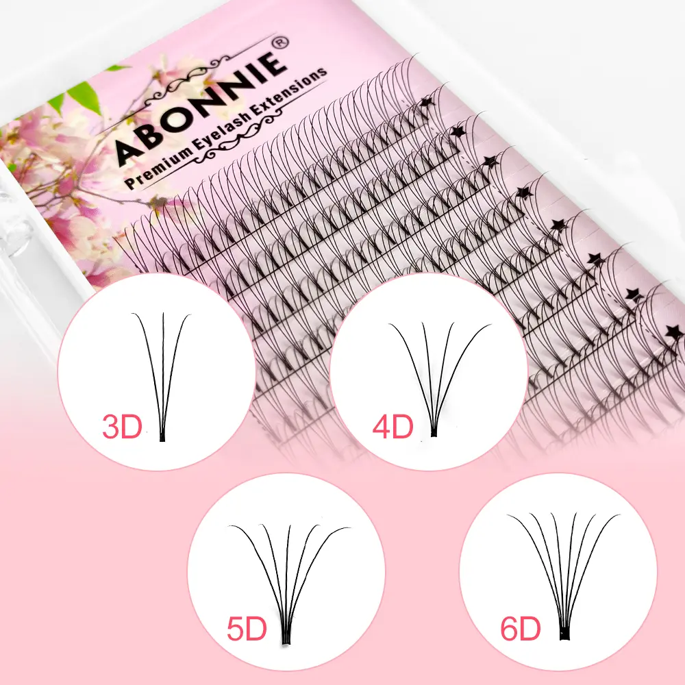 ABONNIE Premade Volume Fans Short Stem 3d/4d/5d/6d Russian  Eyelash Extension Mink Eyelash Extension All Size Lashes Tray