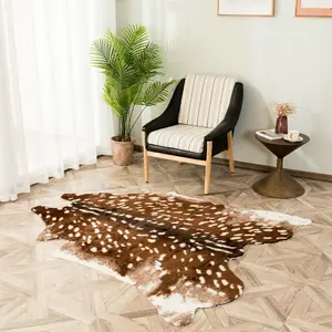 Faux Wool Artificial Fur Deer Carpet, Living Room Balcony Rug, Animal Pattern Home Decor, Hotel Decoration Rugs, Shaggy Fluffy Area Rug, Soft Comfortable Flooring