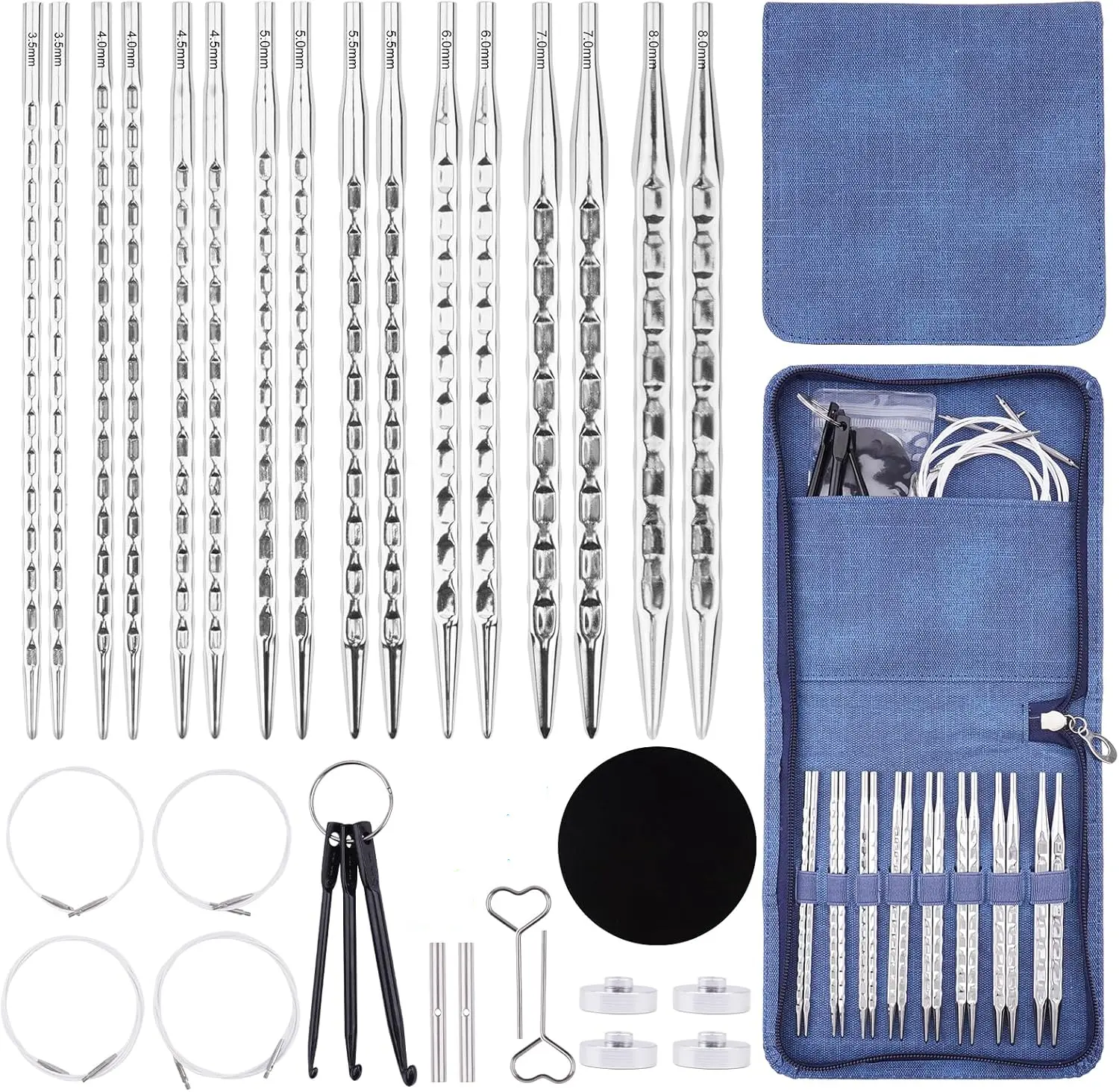 Interchangeable Needle Set with Storage Box And Accessories, 5" (13cm) | 8 US Sizes (4 to 11) Square Knitting Needles, Knitting Supplies