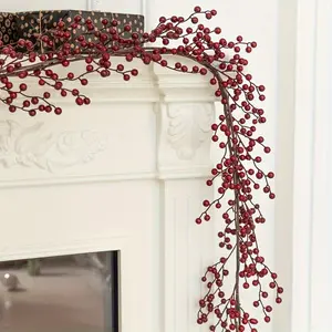 1pc Christmas Red Berry Garland Wreath Red and Burgundy Berry Christmas Garland for Indoor Outdoor Home Fireplace Decoration for Winter Holiday New Year Decor (Red)