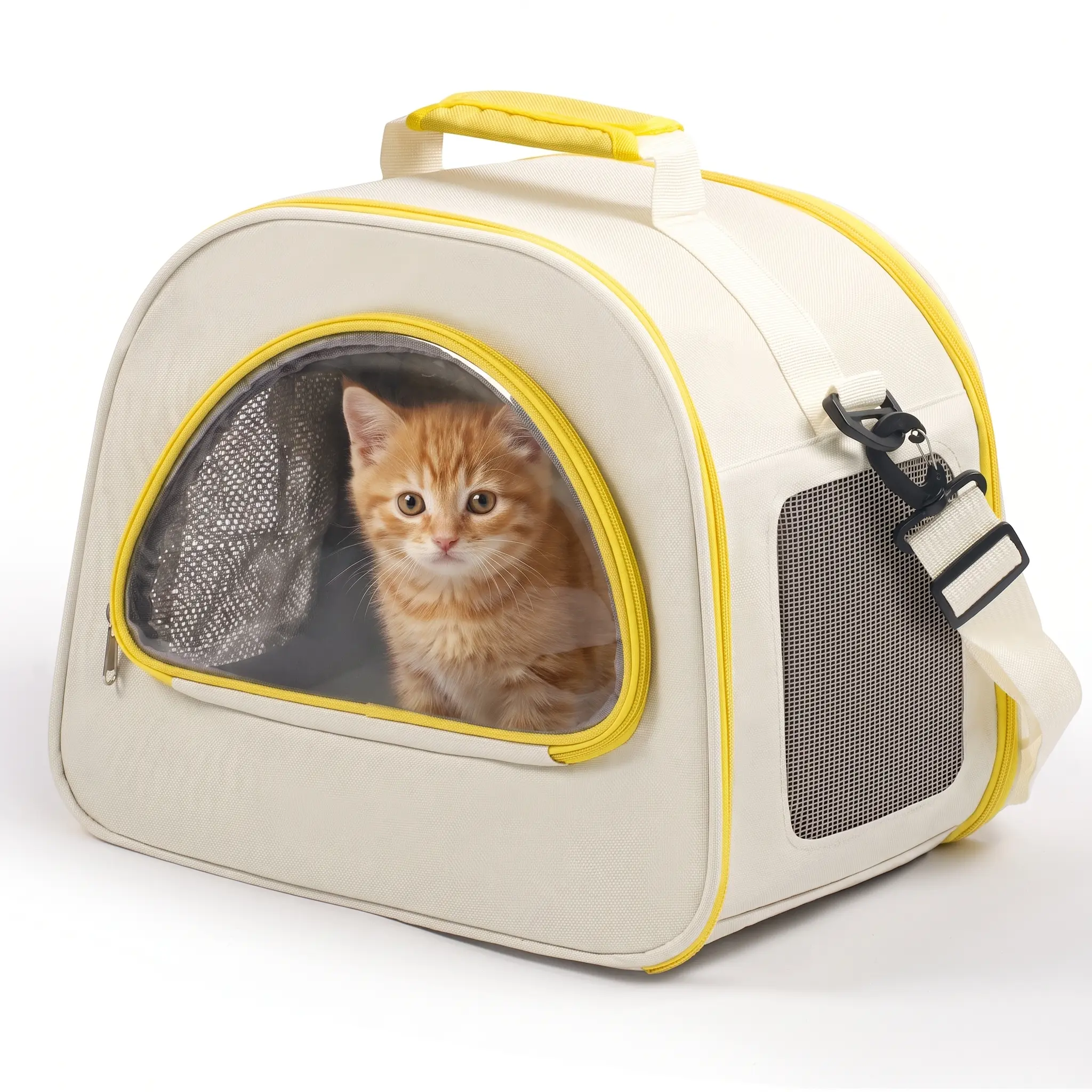 Portable Foldable Cat Backpack, Breathable Pet Travel Carrier with Comfortable Handle & Padded Strap, Safety Inner Leash, Storage Side Bag, Oxford Cloth, Perfect for Outdoor Excursion, Park Walks, Car Travel, Vet Visits, Fits Cats & Small Dogs