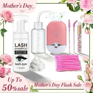 【Mother's Day】2.11oz Lash Shampoo Kit for Eyelash Extensions & Gentle Mousse Cleanser & Mini Pink Handheld Fan - Easy for Beginners & Makeup Care
