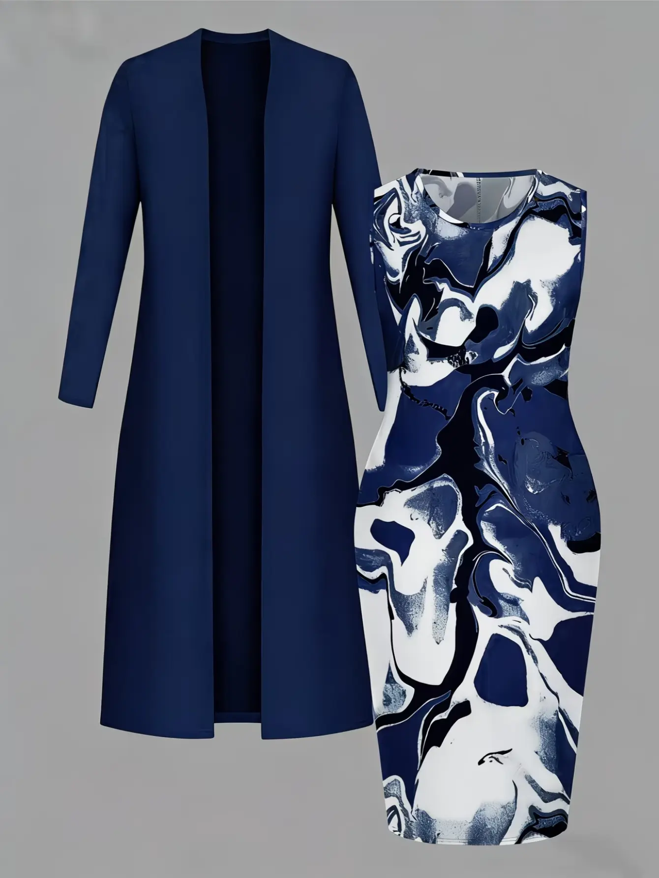 Women's Elegant 2-Piece Clothing Set - Sleeveless Round Neck Dress, Buttonless Long-Sleeved Jacket - Suitable for Commuting, Date Outings, All Seasons