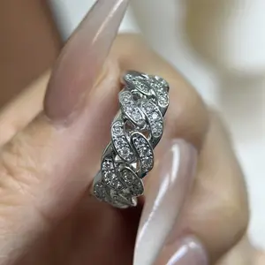 [410] Full Lab-created Moissanite Engagement Ring 18K White Gold Plated Twisted Ring Band Unisex Jewelry Perfect Birthday Wedding Anniversary Gift Mother's Day Gift
