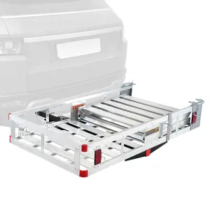 VEVOR Hitch Mount Cargo Carrier, 48.03" x 27.87" Aluminum Hitch Cargo Rack with Folding Ramp, Hitch Rack Basket with Stabilizer and Straps, 500LBS Mobility Scooter Carrier Fit 2" Hitch Receiver