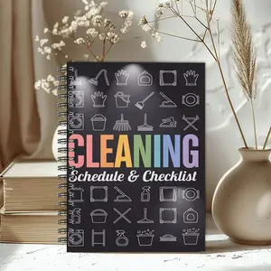 1pc ADHD Cleaning Planner Themed Notebook, Weekly Planner, Black and White Tool Style, for Housewives, with Cleaning Tool Line Patterns. Record Cleaning Tasks. Task Management, Daily Organization. 5.5x8.3 Inch Notebook