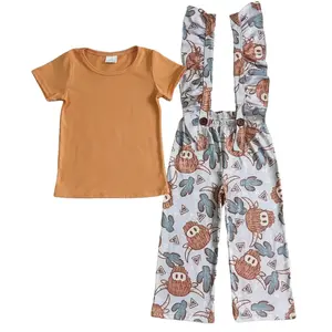 Kids Girl Spring Fall Clothes Highland Cow Outfit Cowgirls Clothing Set Jumpsuit Overalls Outfit