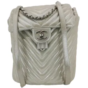 Pre-owned CHANEL Chevron Calfskin Leather Backpacks Urban Spirit Small Backpack Silver