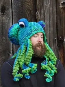 Octopus Hat Halloween Party Prank Squid Head Covering Warm Knit Cap Couple Hats Funny Comedy Hat, Fun and Spooky Party Accessories Costume Accessory for Adults