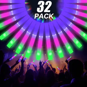 32-Pack LED Foam Sticks, Multi-Color Glow Sticks with 3 Flash Modes, Battery-Powered, Non-Rechargeable, High-Reflective Polymer, for Parties, Music Festivals, Graduations, Christmas, New Year, Wedding, Carnival, Camping Party Decoration,  Battery Included