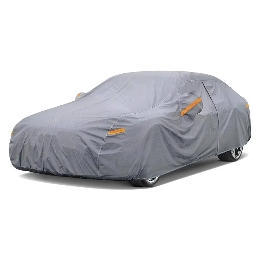 Nilight Car Cover Waterproof All Weather for Automobiles, Heavy Duty Outdoor Full Cover Rain Sun UV Protection with Zipper Cotton, Extra Thick Car Covers,Universal Fit for Sedan-Length (194" to 208") Windproof Reflective Stripes Industrial