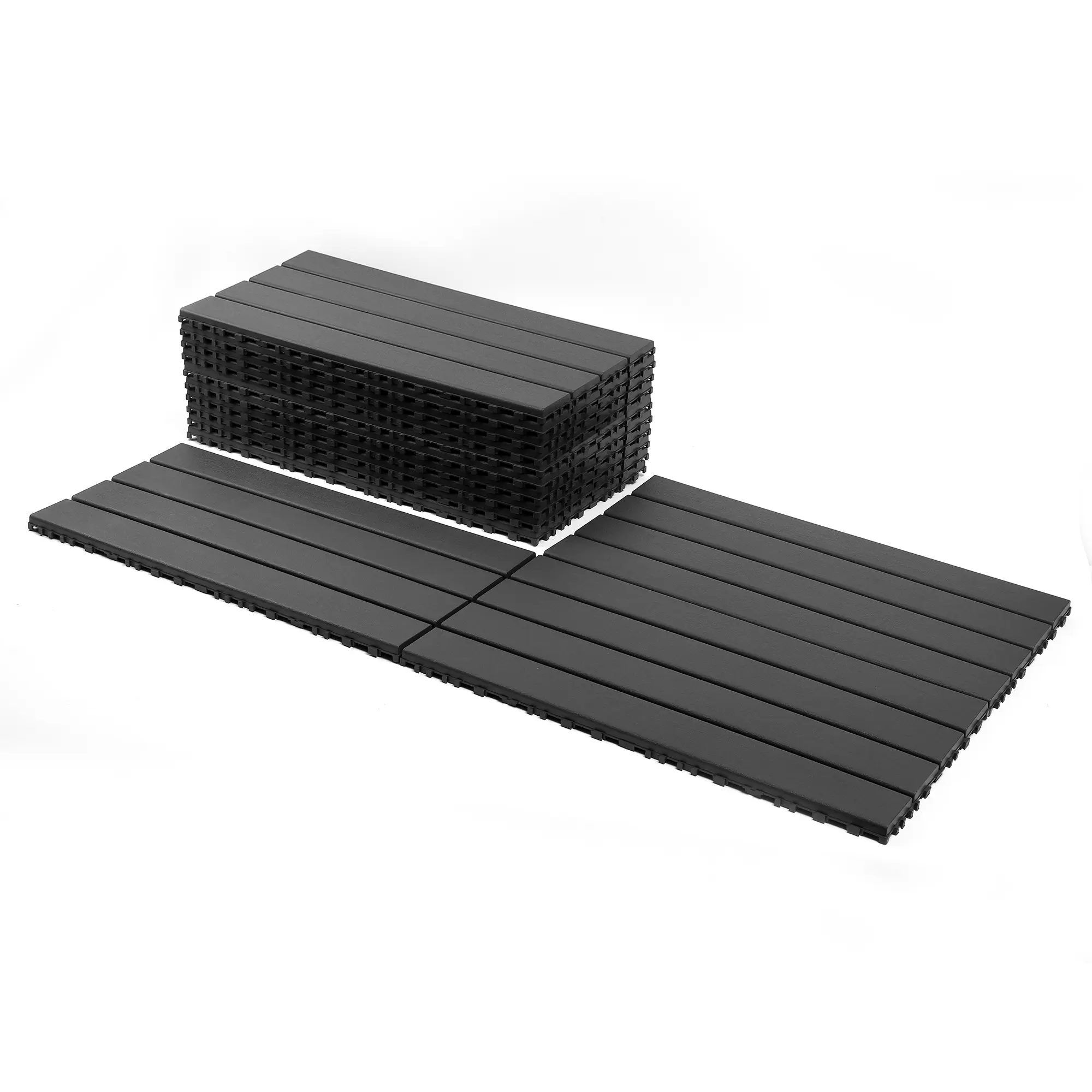 2FT Interlocking Decking Tiles - 22/24-Pack DIY Resin PP Plastic Rectangular Panels (1 Box=22 Pcs=44 Sqft, 24 Pieces Option) - DIY Patio Flooring, Outdoor Flooring for Porch, Poolside, Indoor Balcony - Dark Grey, Brown