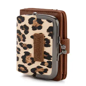 Wrangler Women's Wallet Leopard Print Wallets RFID-blocking Small Bifold Credit Card Holder with Kiss Clasp