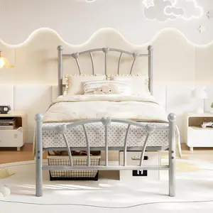 GAOMON Twin Size Bed Frame, Heart Shaped Metal Bed Frame with Headboard and Footboard, Platform Bed Frame with Sturdy Slat Support, Underbed Storage Space, No Box Spring Needed, Grey