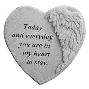 212 MAIN Winged Heart Memorial Cast Stone - 9x9 in, Wall Mount, Weatherproof Outdoor Memorial Stone, Engraved with "Today And Everyday..."