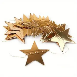 Gold Star Garland - 4m Long Glitter Paper Banner for Star Themed Parties, Engagement, Wedding, Birthday, Christmas Decor