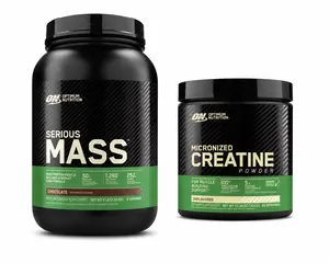 Optimum Nutrition Serious Mass Protein & Micronized Creatine Powder Bundle - Chocolate Flavor, Unflavored - Dietary Fitness Daily Nutrition Supplement Pack