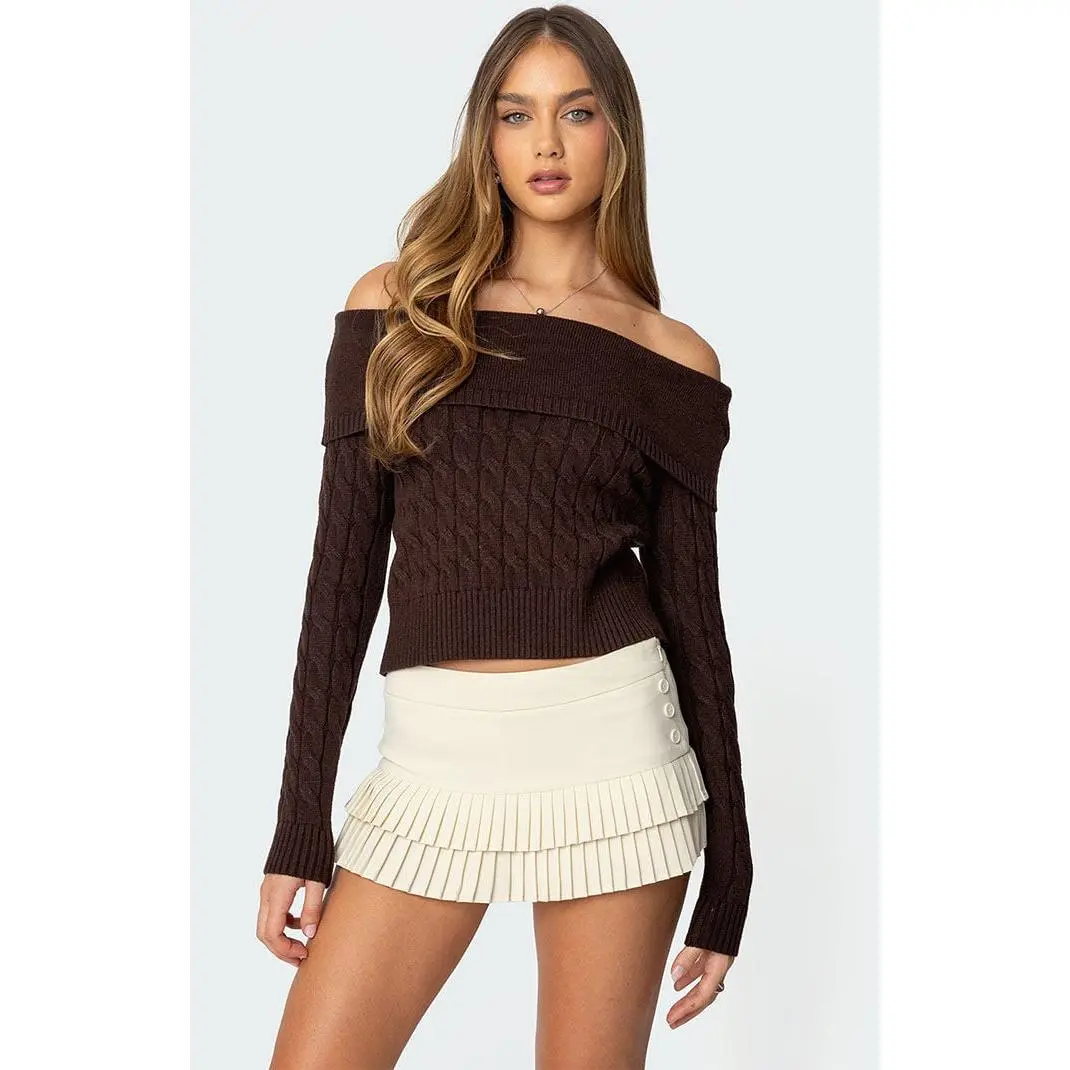 Edikted Women's Glenn Fold Over Cable Knit Sweater