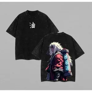 Jiraiya Sannin Oversized Tee | Naruto Anime Double Printed Washed Shirt | Heavyweight Cotton | Viral Sad Ninja Aesthetic | Sage Mode Streetwear Top | Otaku Street Style Gift for Him,Gifts for Anime Fans, Naruto Anime Merchandise