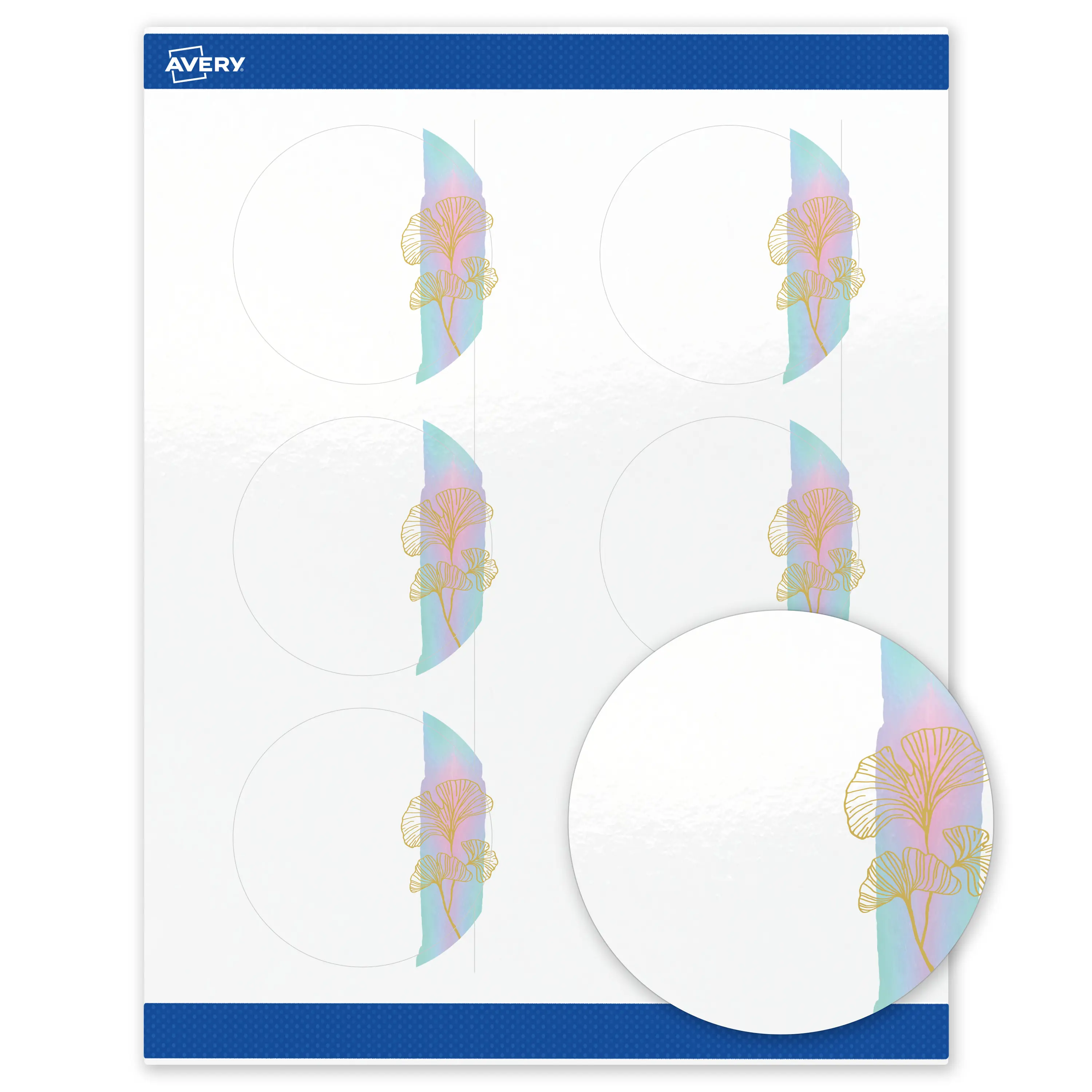 Avery Printable Round Labels with Sure Feed Technology, Pre-Printed Floral Design, Glossy White, 3" Diameter, Laser & Inkjet Compatible, 60 Total, Great for Branding, Marketing, and Events