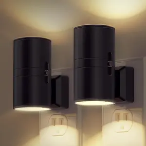 Night Light Plug in, Modern Night Lights Plug into Wall, Dusk to Dawn Sensor, Soft White 3000K, 0-100LM Adjustable Brightness, Dimmable Night Lights for Hallway Bedroom Stairway, 2 Pack