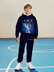 Boys' Cr7 Cristiano Ronaldo Inspired Football Set, 3D Printed Face & Logo, Sporty Design, Perfect for Outdoor Play & Casual Wear