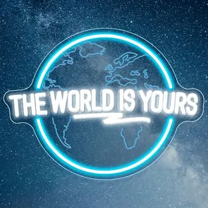 World is your neon sign, carved planet world is your LED neon sign, neon sign, bedroom light sign, wall decoration man cave game room