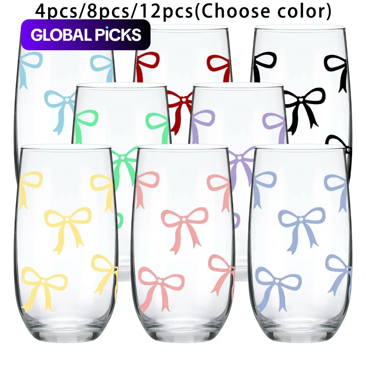 17oz Bow Pattern Highball Glasses, 4/8/12 Pack Durable Tall Crystal Drinking Glasses, Water and Cocktail Cups for Mojito and Tom Collins, Bar Drinkware Set, Crystal Glassware #GLOBAL PICKS