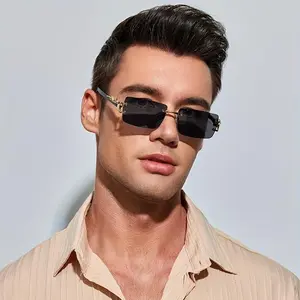 1pc Men's Classic Casual Rimless Fashion Glasses, Zinc Alloy Frame PC Lens Seaside Fashion Glasses, Ideal choice for Gifts