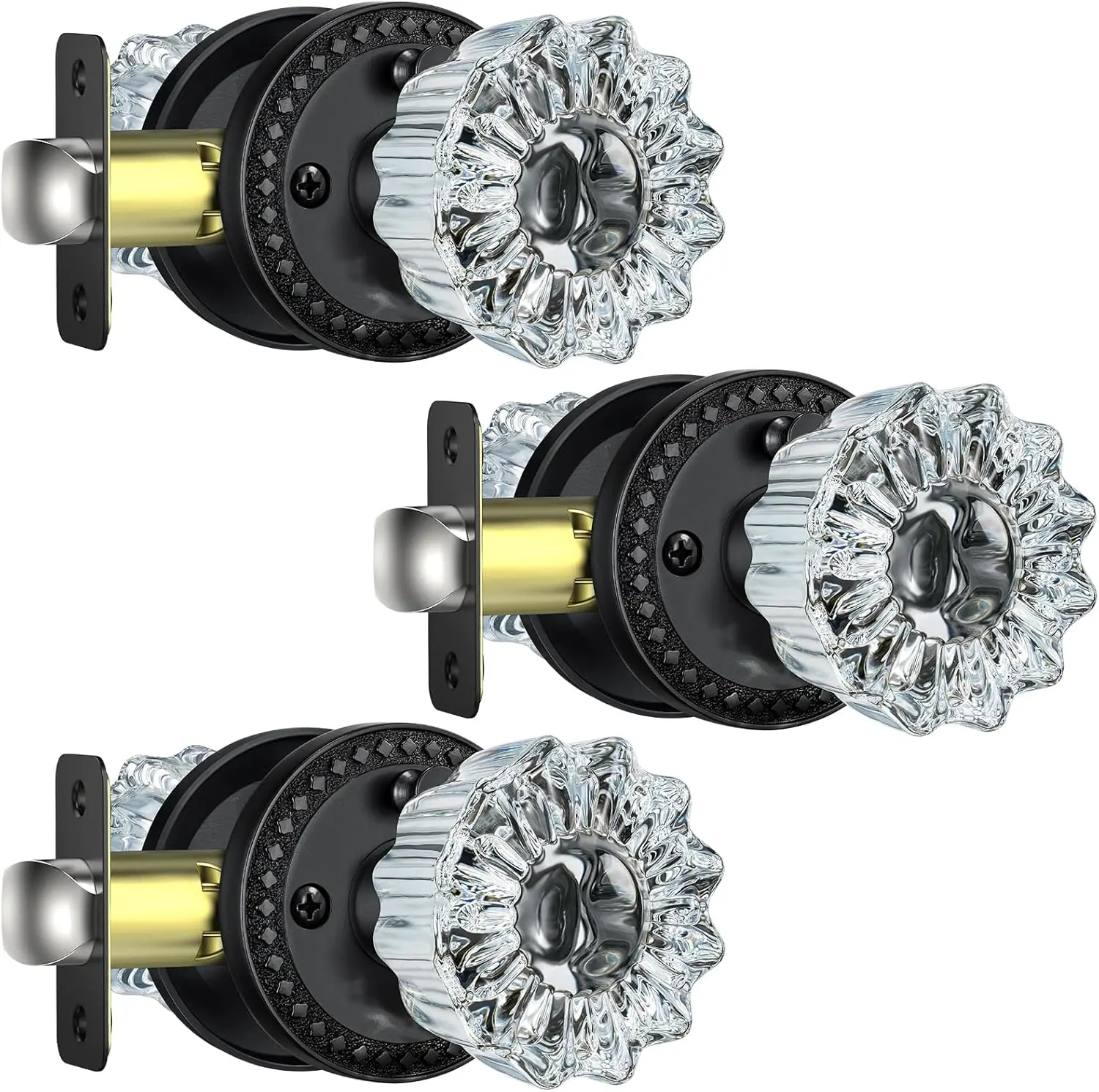 3-Pack Vintage Crystal Privacy Door Knobs for Bathroom/Bedroom