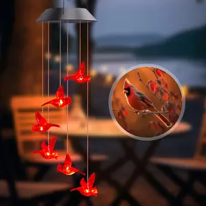 Solar LED Red Cardinal Bird Wind Chimes IP65 Waterproof for Outdoor Use with IP65 Rating and Red Cardinal Design GardenDecor