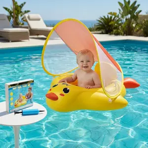 Yellow duck floating ring, yellow animal sunscreen inflatable PVC material, durable pool accessories, inflatable pool floaters, Inflatable Water Float, perfect for summer fun
