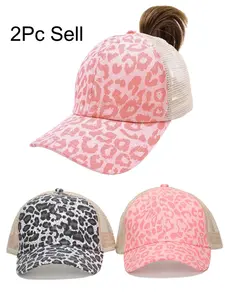 2Pack Ponycap Messy High Bun Ponytail Adjustable Glitter Mesh Trucker Baseball Cap