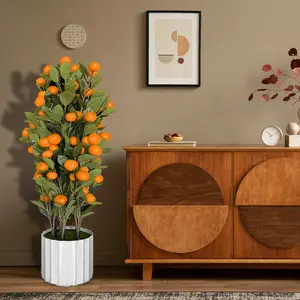 Artificial Potted Plants 37 inches Fake Orange Tree Artificial Citrus Fruit Plant with White Pot Faux Plants Indoor for Home, Office, Living Room