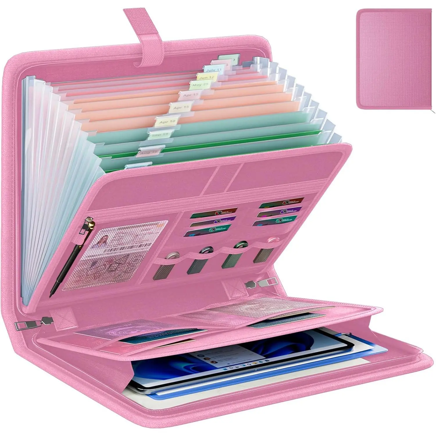 Fireproof Accordion File Organizer, Portable Expanding File Folder with  Zipper&Labels, Pink Document Organizer with 13 Pockets, File Organizer for Important Document/Paper Storage