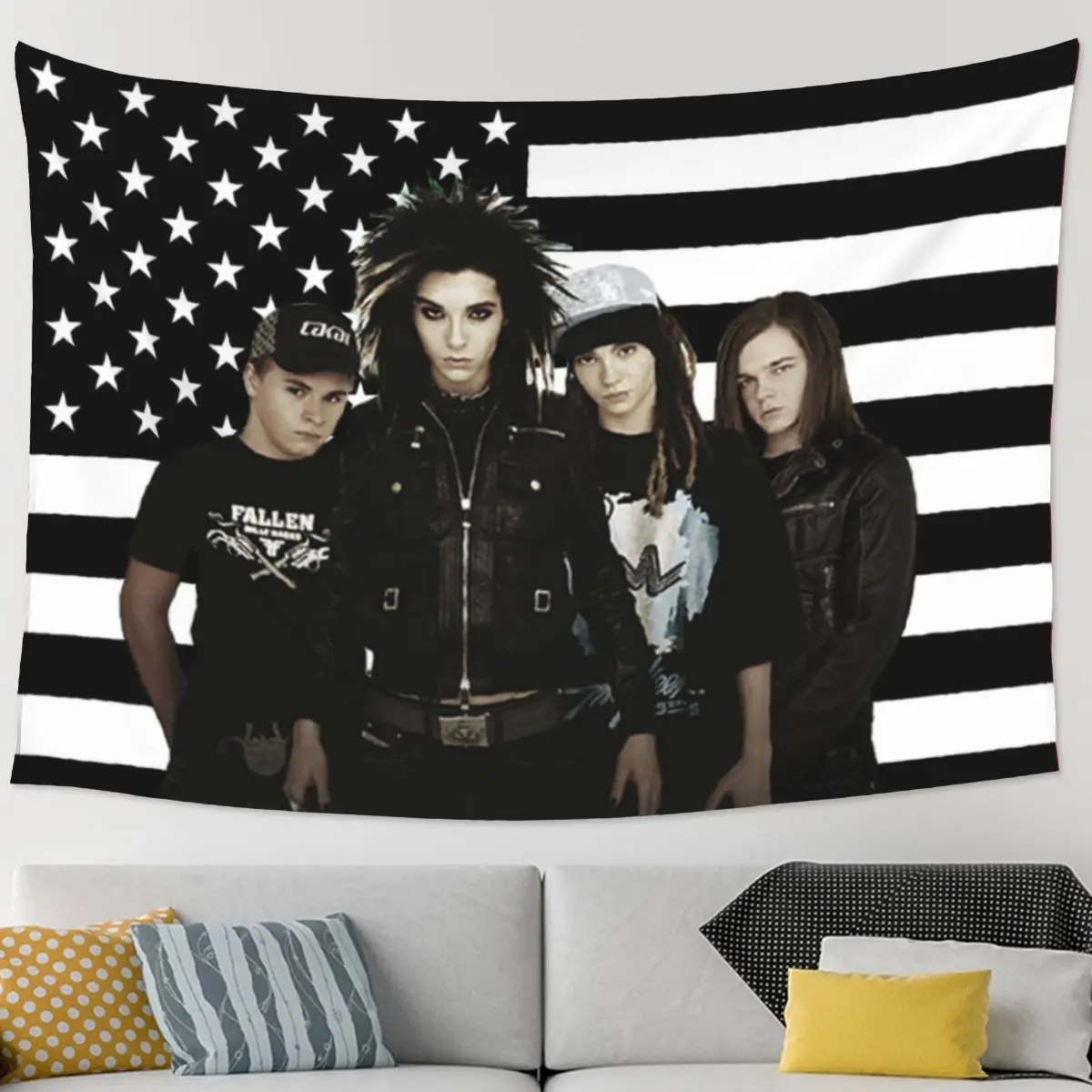 Tokio Hotel Iconic Emo Band Photo Print Tapestry - Goth Home Decor, Room Decor Wall Hanging for Bedroom, College Dorm, Ideal for Emo Fans American Flag Motivational
