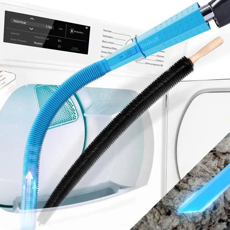 Home Improvement Lint Removal Dryer Vent Cleaning Kit - 2-Piece Tool with Flexible Plastic Tube Hose, Universal Size Vacuum Attachment, Stretch Connector, Crevice Brushes, Gloves (Blue, Summer Sale Deal)