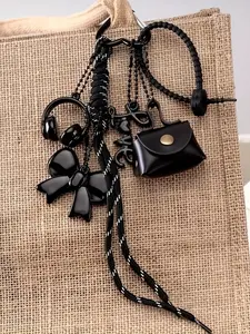 Hand-Woven PU Leather Keychain Wristlet with Tassel and Heart Charm - Bow, Beads, and Black & White Stripe Design - Perfect for Women's Fashion Accessories and Valentine's Day Gifts