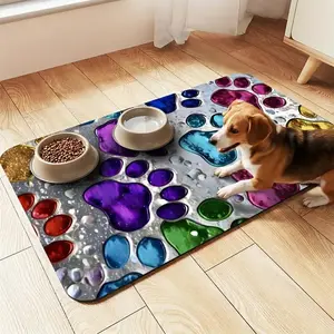 Pet Feeding Mat Non-Slip Quick-Dry Geometric Fishbone Claw Print Dog Food Bowl Pad Durable Polyester Pet Food and Water Bowl Mat Easy Clean