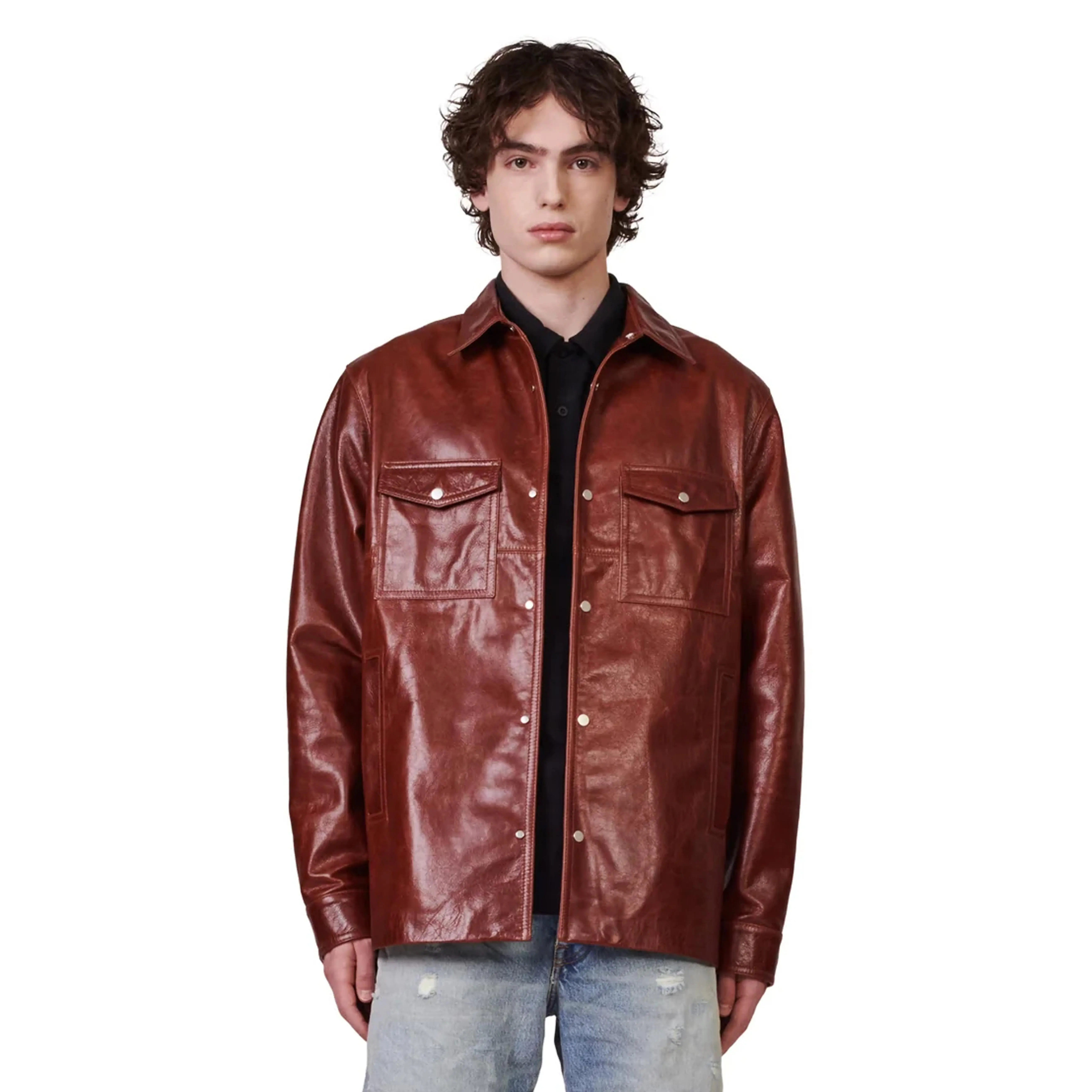 P327 LONG SLEEVE SHIRT JACKET - Shiny Leather Cathay Spice