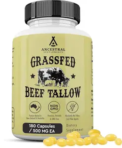Ancestral Supplements Grass Fed Beef Tallow Capsules 3000mg Nourishing Kidney Fat Supplement Supports Bones Teeth Gums Skin Immune & Overall Health Non GMO 180 Capsules - Dietary
