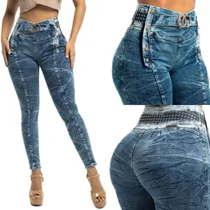 W64-505 Buttlifting Colombian Jeans with Rhinestones Stretch for Women Comfortable Fit Everyday Wear Elevate Your Style - Womenswear