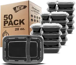 Freshware 50 Pack 28oz 2-Compartment Meal Prep Containers with Lids – BPA Free Food Storage Bento Boxes, Stackable, Microwave, Dishwasher & Freezer Safe