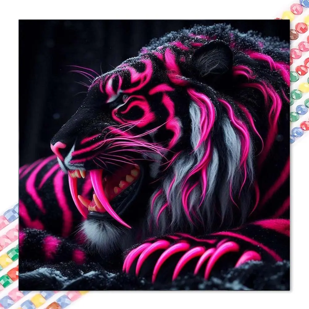 1pcs 5D DIY diamond painting kit, 5D diamond art set, DIY decoration, pink tiger diamond painting kit full round diamond DIY, mosaic, diamond art, Diamond Art Tools, DIY art home decor, Crafts, suitable for Halloween and Christmas.