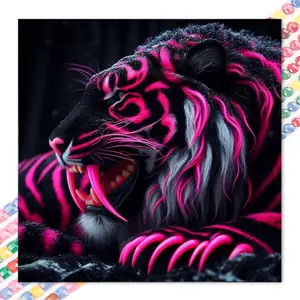 1pcs 5D DIY diamond painting kit, 5D diamond art set, DIY decoration, pink tiger diamond painting kit full round diamond DIY, mosaic, diamond art, Diamond Art Tools, DIY art home decor, suitable for Halloween and Christmas.