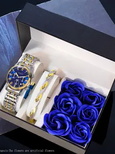 Men's Watch & Bracelet Set, Business Fashion Watches, Fashion Watch Set for Party, Daily Clothing Decor, Trendy All-match & Exquisite Watch Set for Birthday Gift