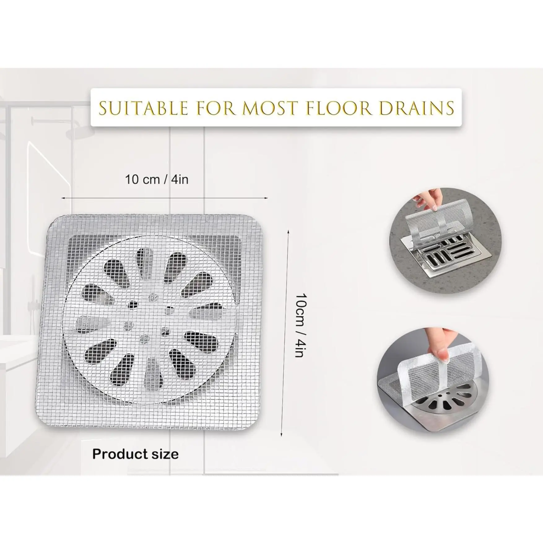 20PCS Non-Woven Adjustable Smooth Shower Drain Hair Catcher Filter, 4"x4" Disposable Floor Drain Sticker for Bathroom Bathtub Sink, Ideal for Cleaning    Filter  screen