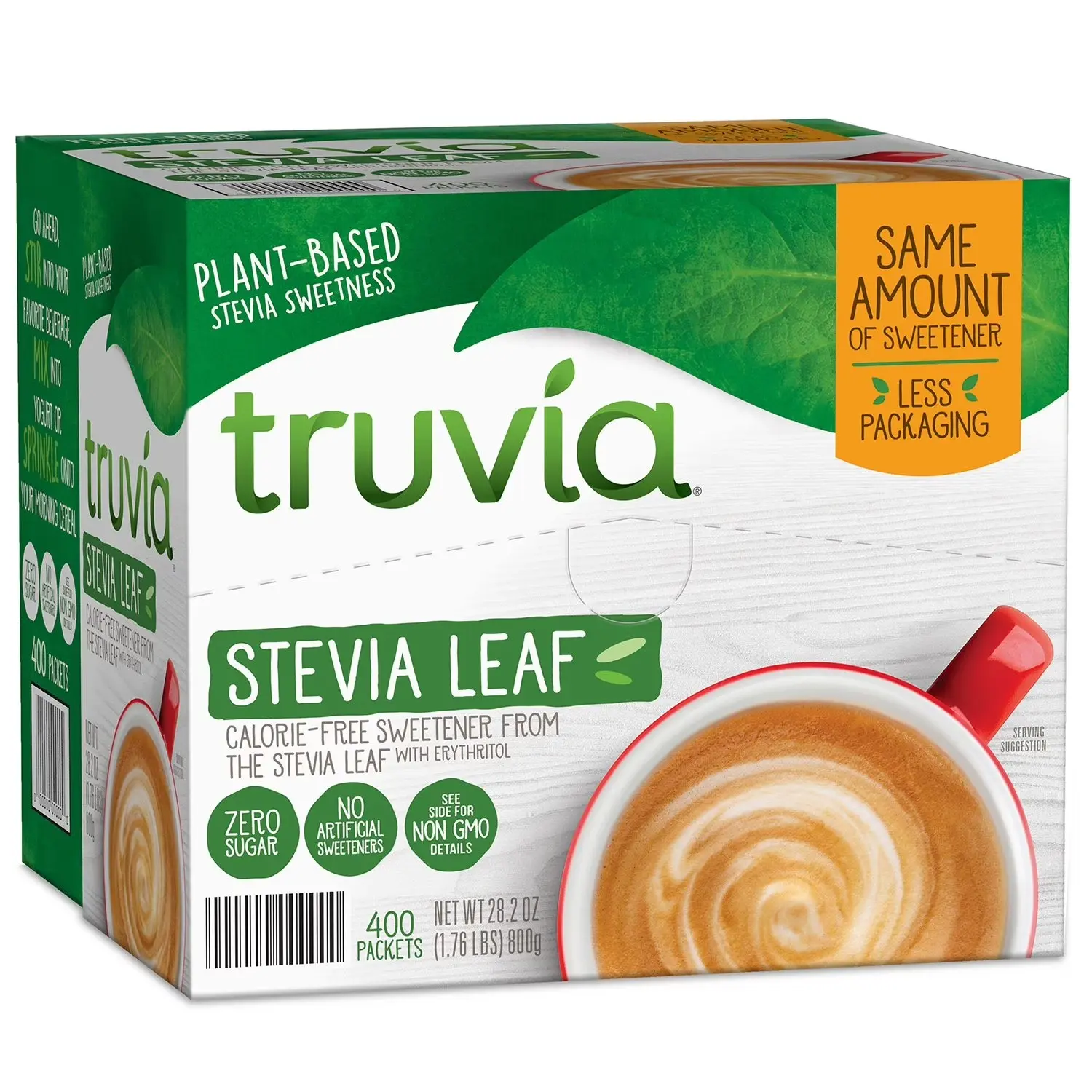 Truvia Original Stevia Sweetener Packets, 400 ct. - Calorie-Free, Natural Flavor Sugar Substitute, Sweetener Granules for Baking